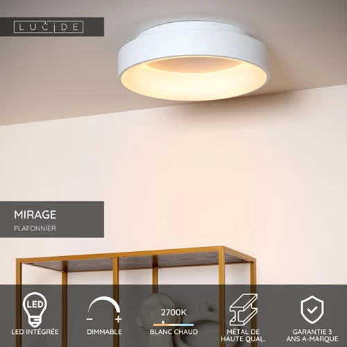 Lucide MIRAGE - Plafonnier - Ø 45 cm - LED Dim. - 1x33W 2700K - Blanc - USP